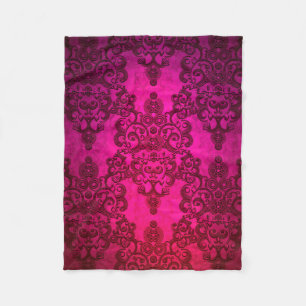 Boho Damask Deep Glowing Pink Victorian Style Fleece Blanket