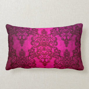 Boho Damask Deep Glowing Pink Victorian Style Lumbar Cushion
