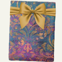 Boho damask elegant purple blue gold  