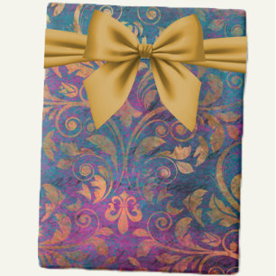 Boho damask elegant purple blue gold   wrapping paper