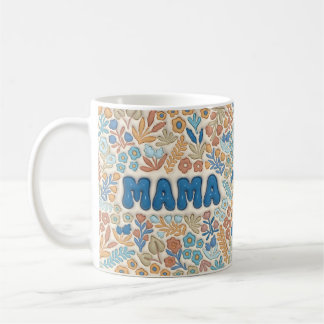 Boho Dark Blue Mama Floral Pattern Mother's Day Coffee Mug