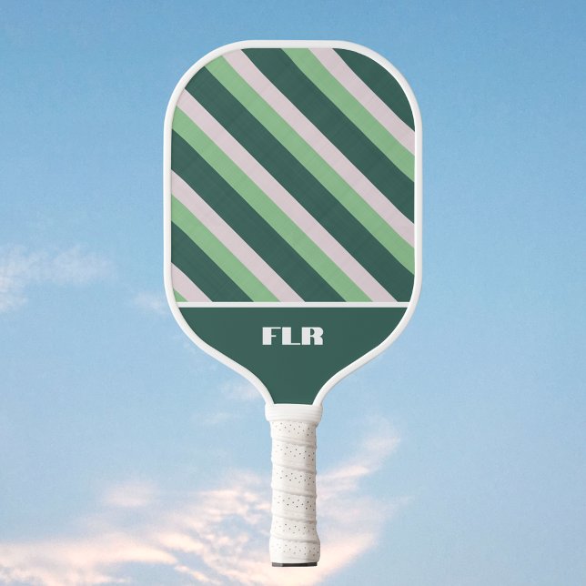 Boho Dark Emerald and Dusty Sage Green Stripes Pickleball Paddle (Creator Uploaded)