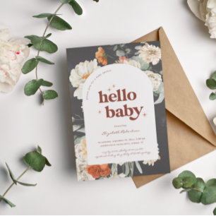 Boho Dark Floral Greenery Botanical   Baby Shower Invitation