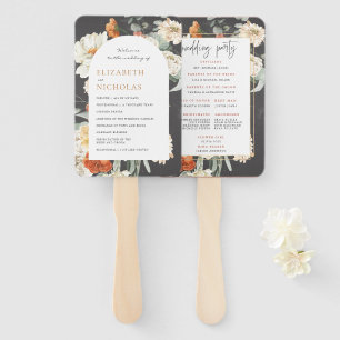 Boho Dark Floral Greenery Wedding Program Hand Fan