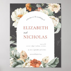 Boho Dark Floral Greenery   Wedding Welcome Sign