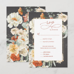 Boho Dark Floral   Wedding RSVP Card