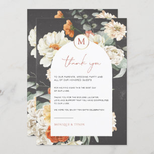 Boho Dark Floral   Wedding Table Thank You Card