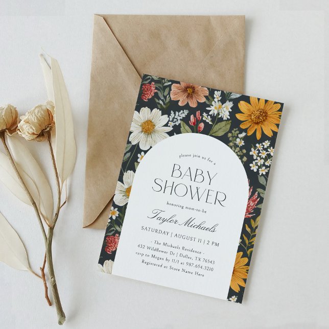 Boho Dark Floral Wildflower Baby Shower Invitation (Creator Uploaded)