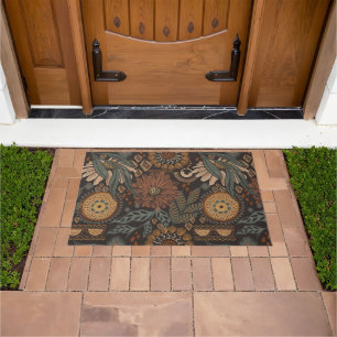 Boho Dark Jungle Floral Geometrics Doormat