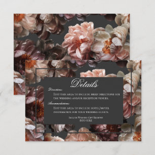 Boho Dark Peony Flower Modern Wedding Details Enclosure Card