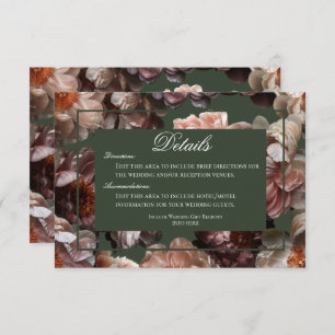 Boho Dark Peony Flower Modern Wedding Details  Enclosure Card