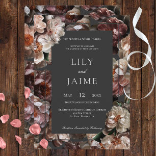 Boho Dark Peony Flowers Modern Wedding Invitation