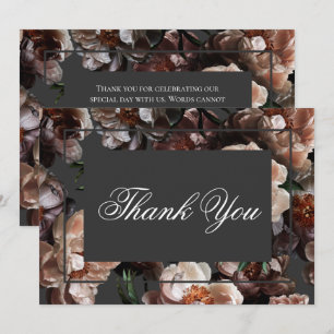 Boho Dark Peony Flowers Modern Wedding Thank You Card