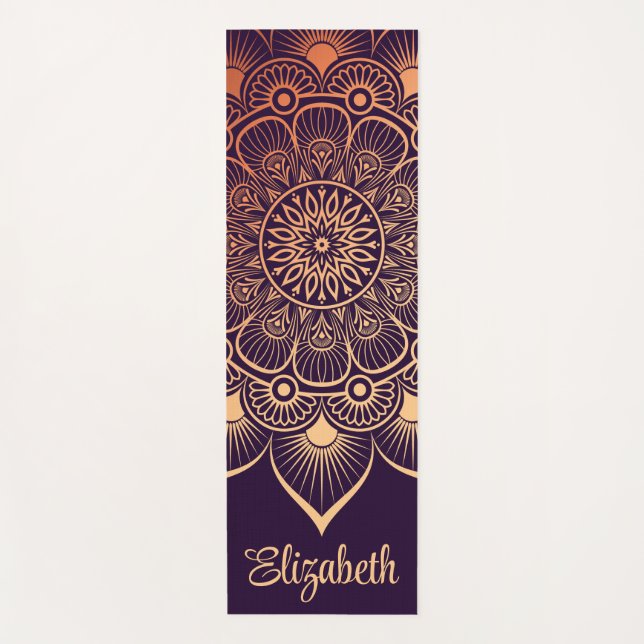 Boho Dark Purple Mandala Custom Name Yoga Mat (Front)