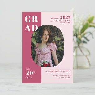 Boho Dark Rose Bold Typography Photo Graduation Invitation