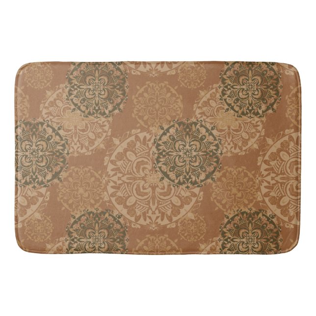 Boho Dark Rust Mandalas Bath Mat (Front)