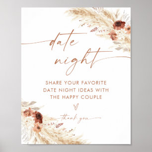 Boho Date Night Ideas Terracotta Pampas Grass Poster