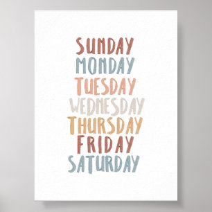 Boho days of week educational poster