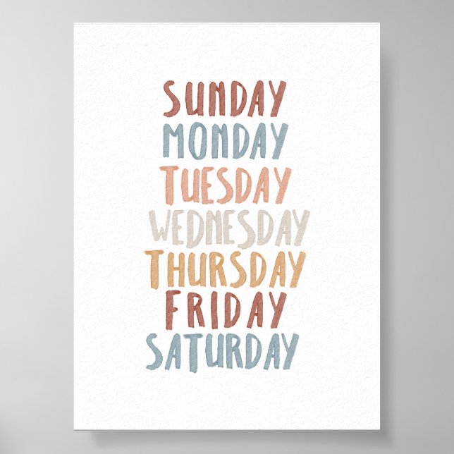 Boho days of week educational poster (Front)