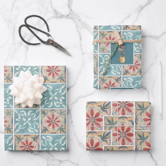 Boho Decorative Mulitple Tile Wrapping Paper Sheet (Front)