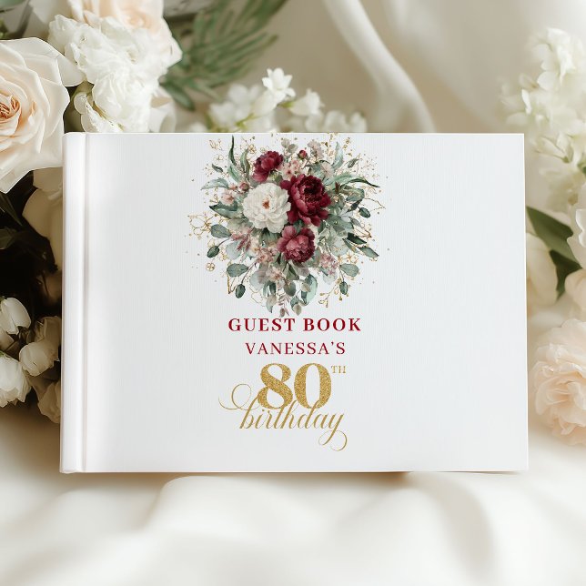 Boho Deep Red Floral 80th Birthday Guest Book (Boho Deep Red Floral 80th Birthday Guest Book)