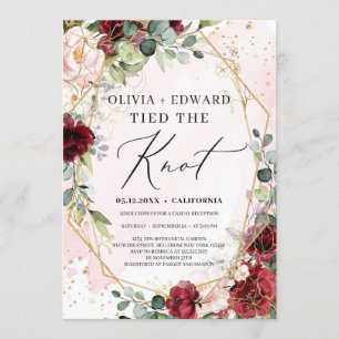 Boho deep red floral gold geomatric tied the knot invitation