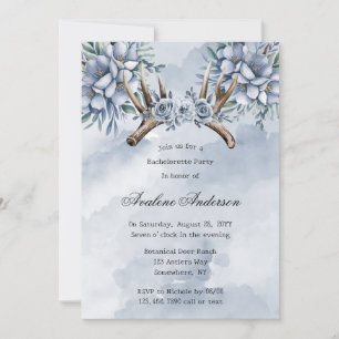 Boho Deer Antler Blue Floral Bachelorette Party Invitation