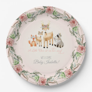 BOHO Deer Antler Woodland Animals Baby Girl Paper Plate