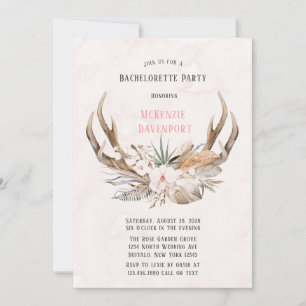 Boho Deer Antlers and Florals Bachelorette Party Invitation