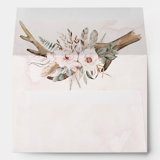 Boho Deer Antlers and Florals Bridal Shower Envelope (Back (Bottom))