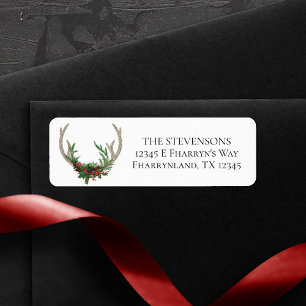 Boho Deer Antlers   Rustic Christmas Address Return Address Label