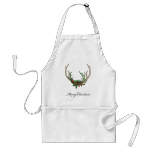 Boho Deer Antlers Rustic Red Christmas Floral Standard Apron