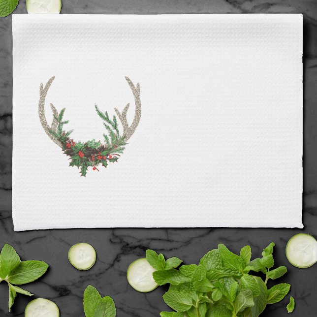 Boho Deer Antlers | Rustic Red Christmas Floral Tea Towel (Creator Uploaded)