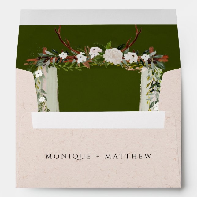 Boho Deer Antlers White Canopy Rustic Wedding Envelope (Back (Bottom))