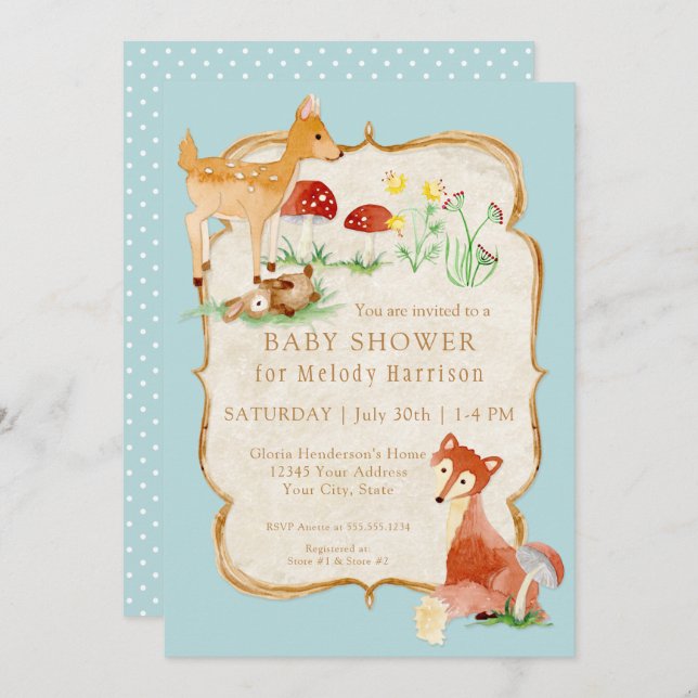 BOHO Deer Fox Owl Forest Woodsy Boy Baby Shower Invitation (Front/Back)