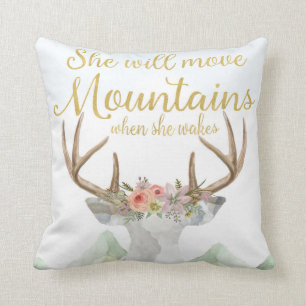 Boho Deer Move Mountains Baby Girl Nursery Pillow