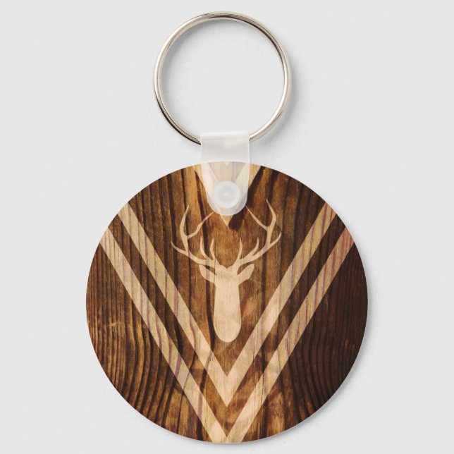 Boho deer on rustic wood key ring (Front)