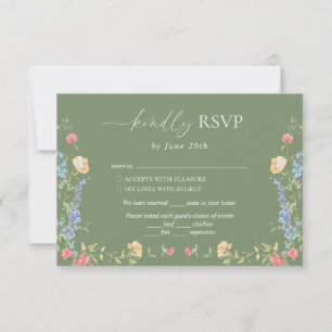Boho Delicate Wildflower Sage Green Wedding RSVP Card