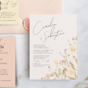 Boho Delicate Wildflowers Wedding Invitation