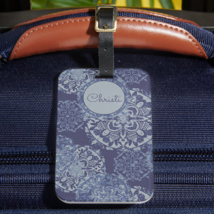 Boho Denim Moody Blues Mandalas Luggage Tag
