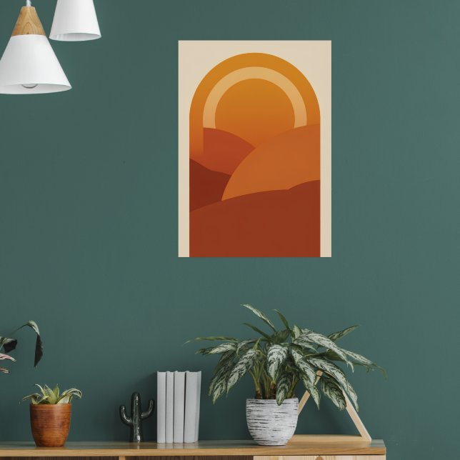 Boho Desert Arch Landscape Poster | Retro Sun Terr (Living Room 1)