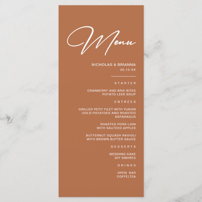 Boho Desert Burnt Orange Wedding  Menu (Front)