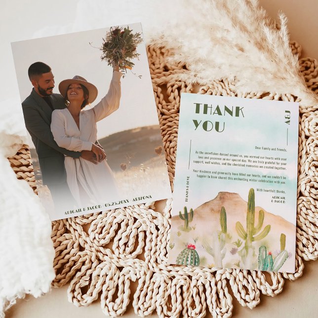 Boho Desert Cactus Arizona Destination Wedding Thank You Card (Boho Desert Cactus Arizona Destination Wedding Thank You Card)