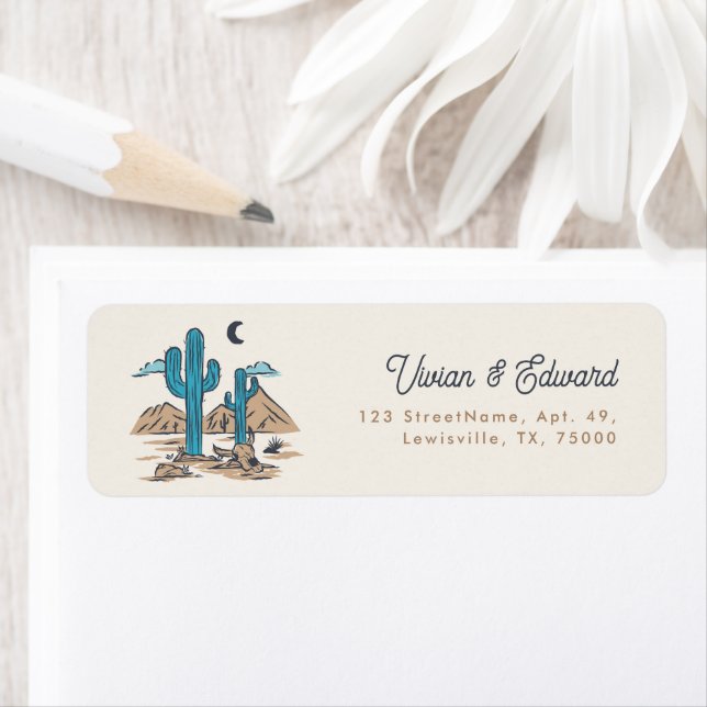 Boho Desert Cactus Arizona Wedding Return Address Label (Insitu)