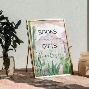 Boho Desert Cactus Baby Shower Books & Gifts Sign