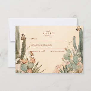 Boho Desert Cactus Floral Wedding RSVP Card