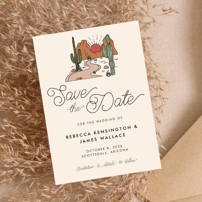 Boho Desert Cactus Modern Script Wedding Save The Date (Creator Uploaded)