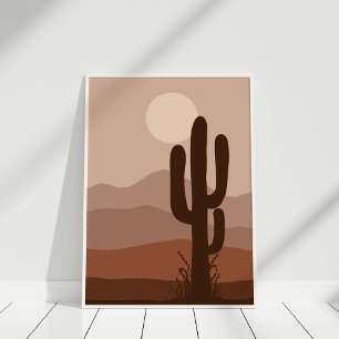 Boho Desert Cactus Moon Landscape Wall Art Print