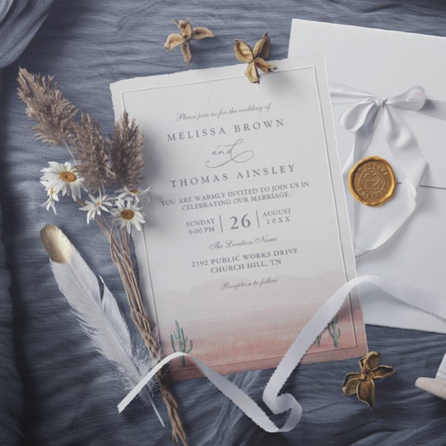 Boho Desert Cactus Rustic Elegant Modern Wedding Invitation (Creator Uploaded)