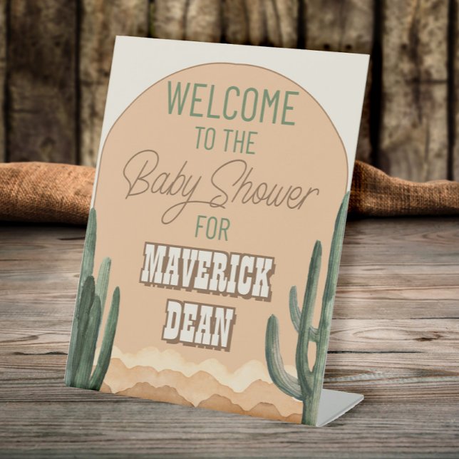 Boho Desert Cactus Southwestern Baby Shower Pedestal Sign (Creator Uploaded)